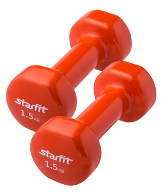 Гантель виниловая, комплект STARFIT DB-101 1,5 кг, оранжевый, 2 шт