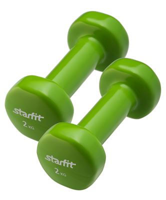 Гантель виниловая, комплект STARFIT DB-101 2 кг, зеленый, 2 шт